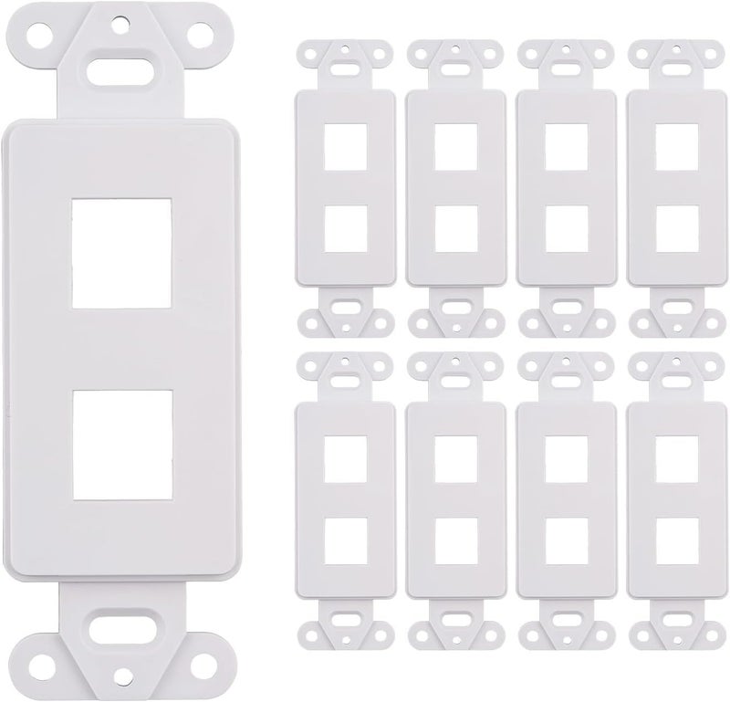 SATMAXIMUM 10 Pack Keystone Wall Plate 2 Port, White Decorator Insert Cover for Ethernet, HDMI, Coax, Cat6 Cat5, RJ45, Home & Office Installations - Image 1